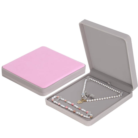 LETURE Velvet Jewelry Set Box, Velvet Gift Box for Bracelet Necklace Earring Ring (GREY/PINK)