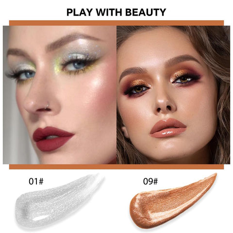 CAKAILA 2Color Gold Silver Liquid Metallic Glitter Eyeshadow Stick Set,Long LastingShimmer Gel-Based Formula,Highly Pigmented Naturing-Looking Long Lasting Waterproof Blendable