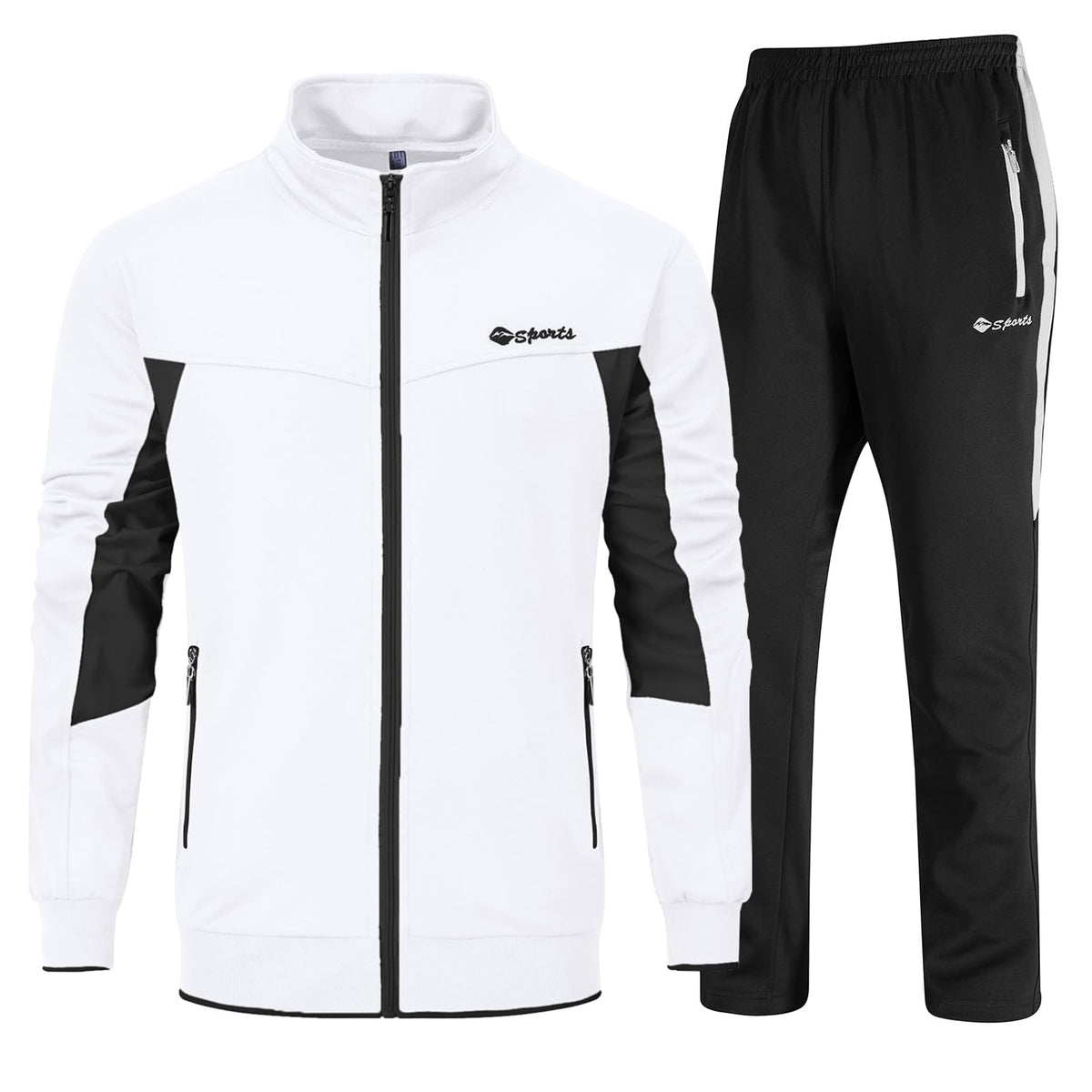 YSENTO Men's Tracksuits Set Outfits 2 Piece Jogging Suits Warm Up Running Track Sets Sweatsuits White XL