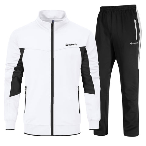 YSENTO Men's Tracksuits Set Outfits 2 Piece Jogging Suits Warm Up Running Track Sets Sweatsuits White XL