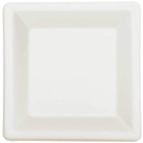 Amscan Sugar Cane Square Plates - 6.5" - White - Pack of 22