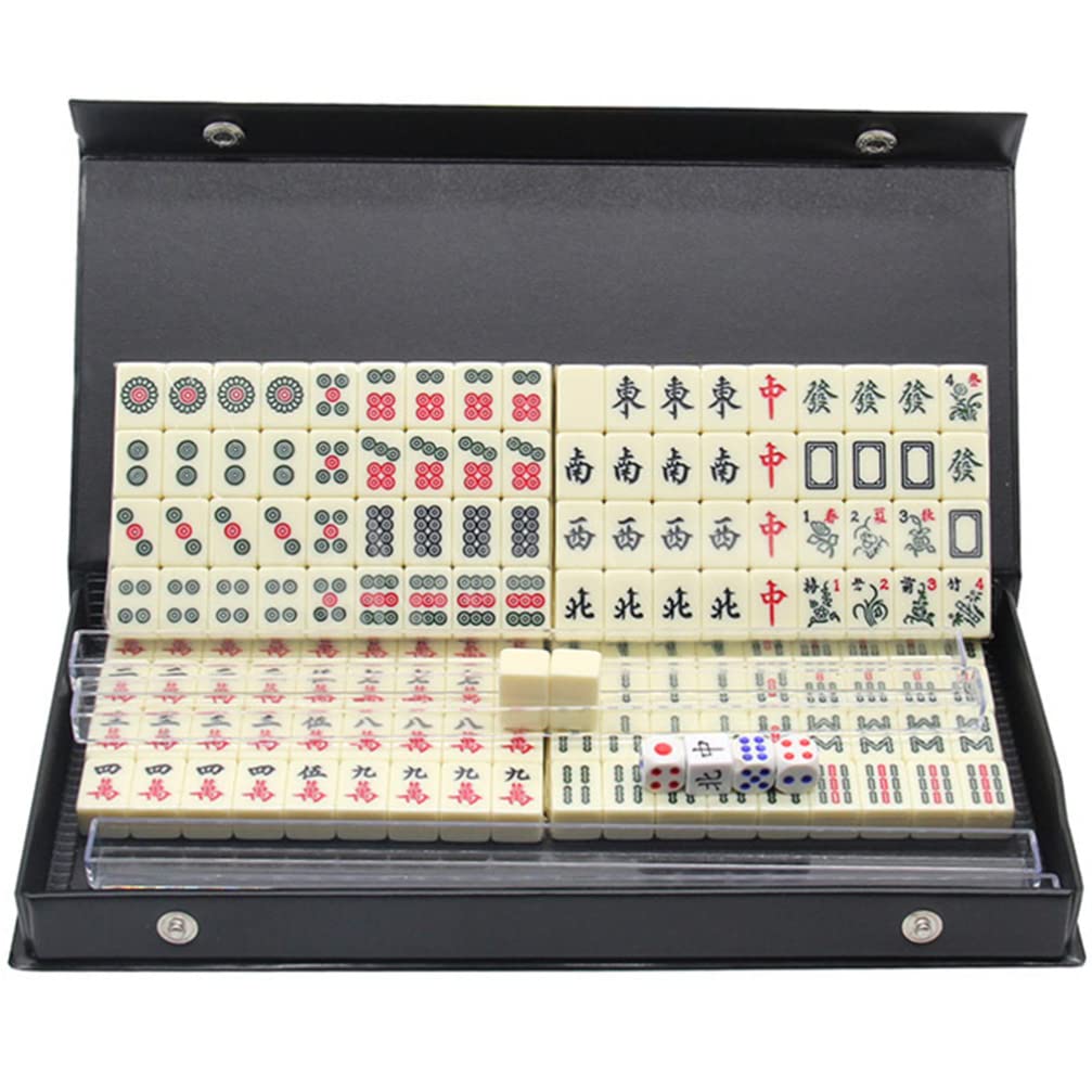 BESPORTBLE 1 Set Mini Mahjong Set Travel Mahjong Portable Mahjong Set with Majiang Table Travel Game Supplies for Western Jong, Mahjongg, Jongg Play with Carrying Case