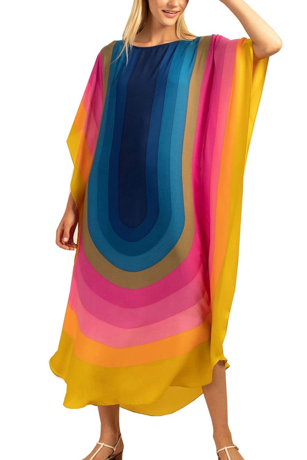 YouKD Maxi Dress Print Pattern Kaftan Boho Robes Beach Cover-ups Roomy Gowns for Women