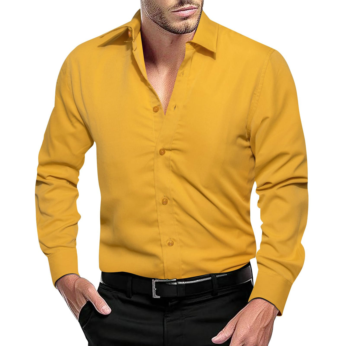 Dubulle Mens Long Sleeve Dress Shirt Floral Paisley Casual Button Down Shirts for Men Wedding Suit,Dark Yellow,XX-Large
