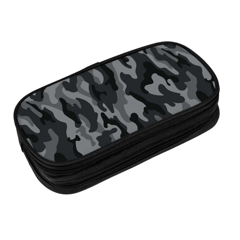 Perinsto Army Camouflage Pencil Case Big Capacity Multi Compartment Stationery Box Black And Grey Camo Pencil Pouch Holder Desk Organizer For School Office Home, Black