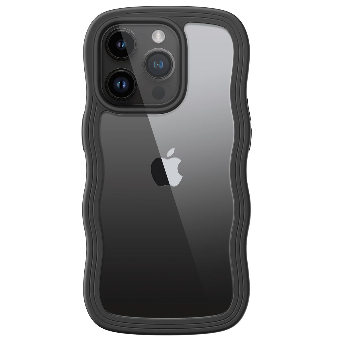 JETech Cute Case for iPhone 14 Pro 6.1-Inch, Wave Frame Curly Shape Shockproof Phone Cover for Women and Girls, Clear Hard PC Back (Black)