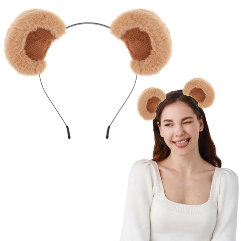 Gjinxi Headband Bear Ears Brown Makeup Hairband Cute Hat Ears Headbands Animal Caps Soft Headband for Washing Face Women Movable Costumes Elastic Head Wear Party Halloween Cosplay Christmas Dress up