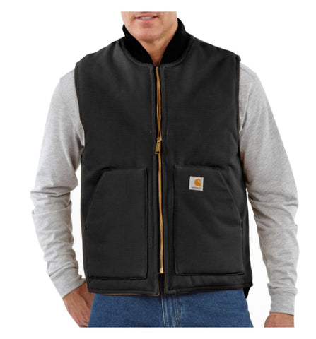 Carhartt Men's Relaxed Fit Firm Duck Insulated Rib Collar Vest, Black, L