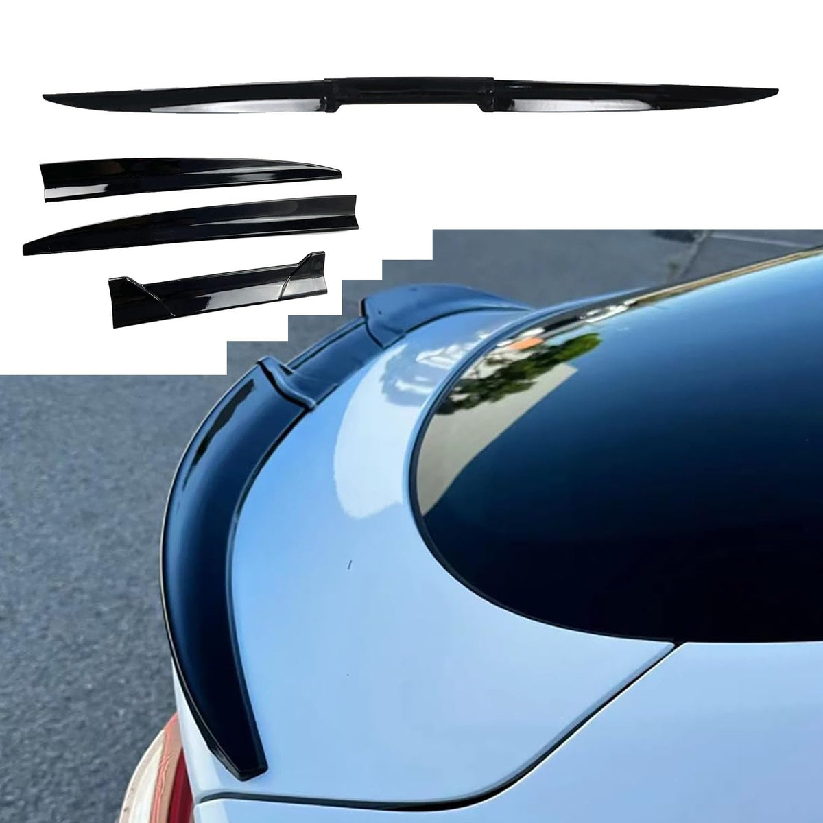 FHBPCPP Rear Trunk Spoiler Wing, Compatible with Chevrolet Cruze CP7 2016-2019, 3 Pcs Car Trunk Spoiler Rear Wing Kit Tailfin Refit Spoiler Car Accessories,A Glossy Black