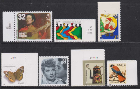 Woody Guthrie Kwanzaa Santa Butterfly I lLove Lucy Toleware Bird US Postage Stamps