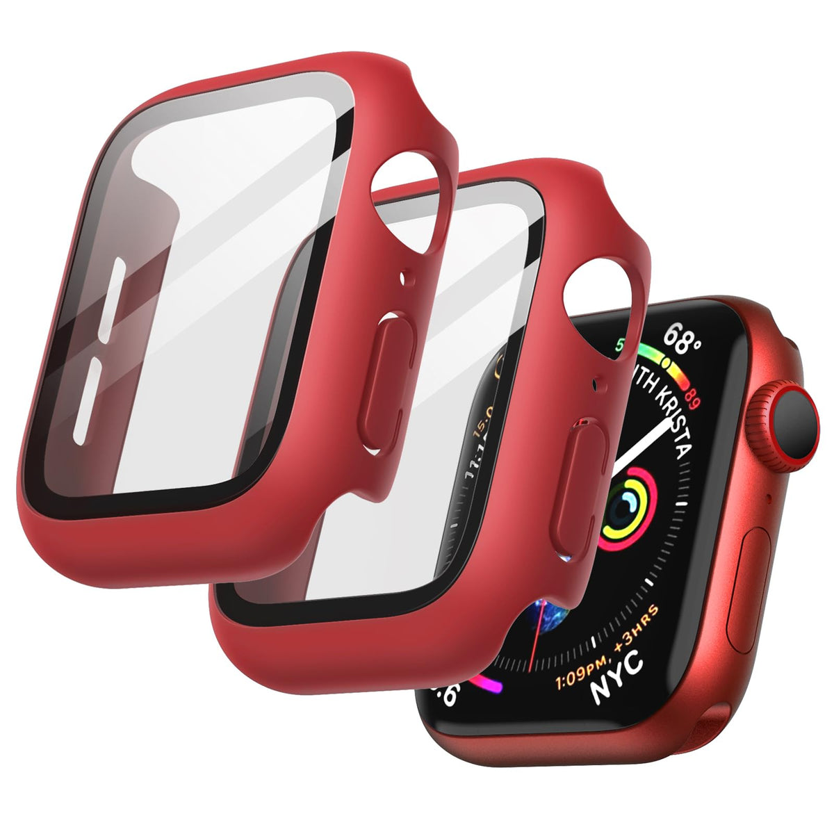 JETech Case with Screen Protector for Apple Watch SE (2022/2020) /Series 6 5 4 40mm, Overall Protective Cover, Built-in Tempered Glass Film High Sensitivity, 2 Pack (Red)
