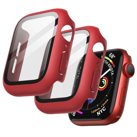 JETech Case with Screen Protector for Apple Watch SE (2022/2020) /Series 6 5 4 40mm, Overall Protective Cover, Built-in Tempered Glass Film High Sensitivity, 2 Pack (Red)