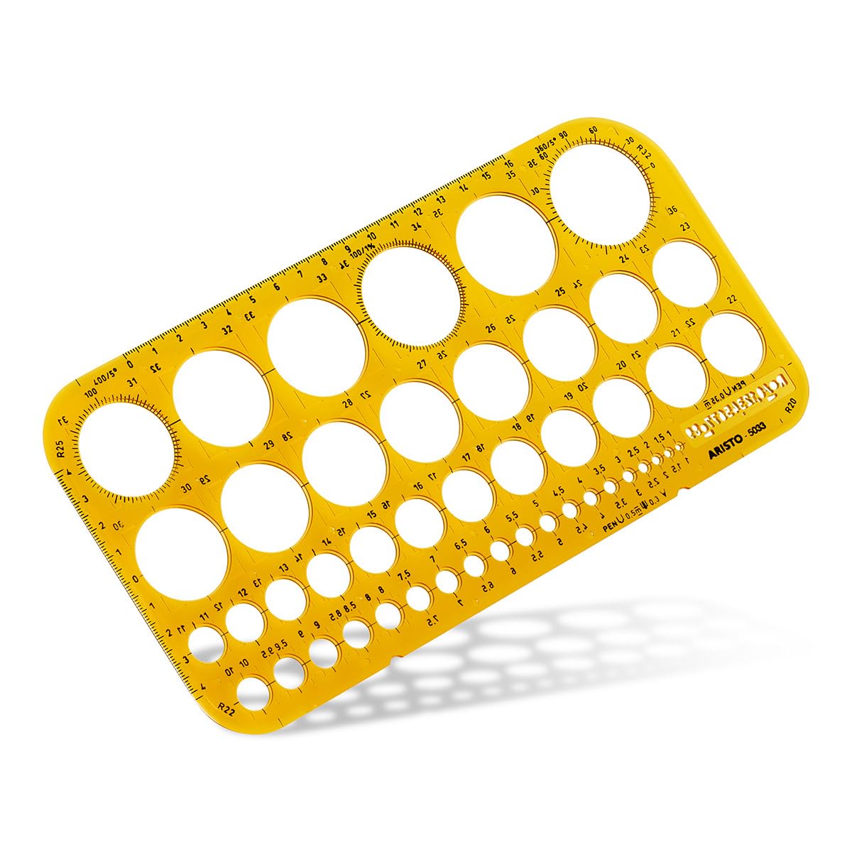 Aristo AH5033 Circle Template 1-36 mm (45 Circles, Diameter 1 to 36 mm, Ink Nubs, Dimensionally Stable Plastic) Orange/Transparent