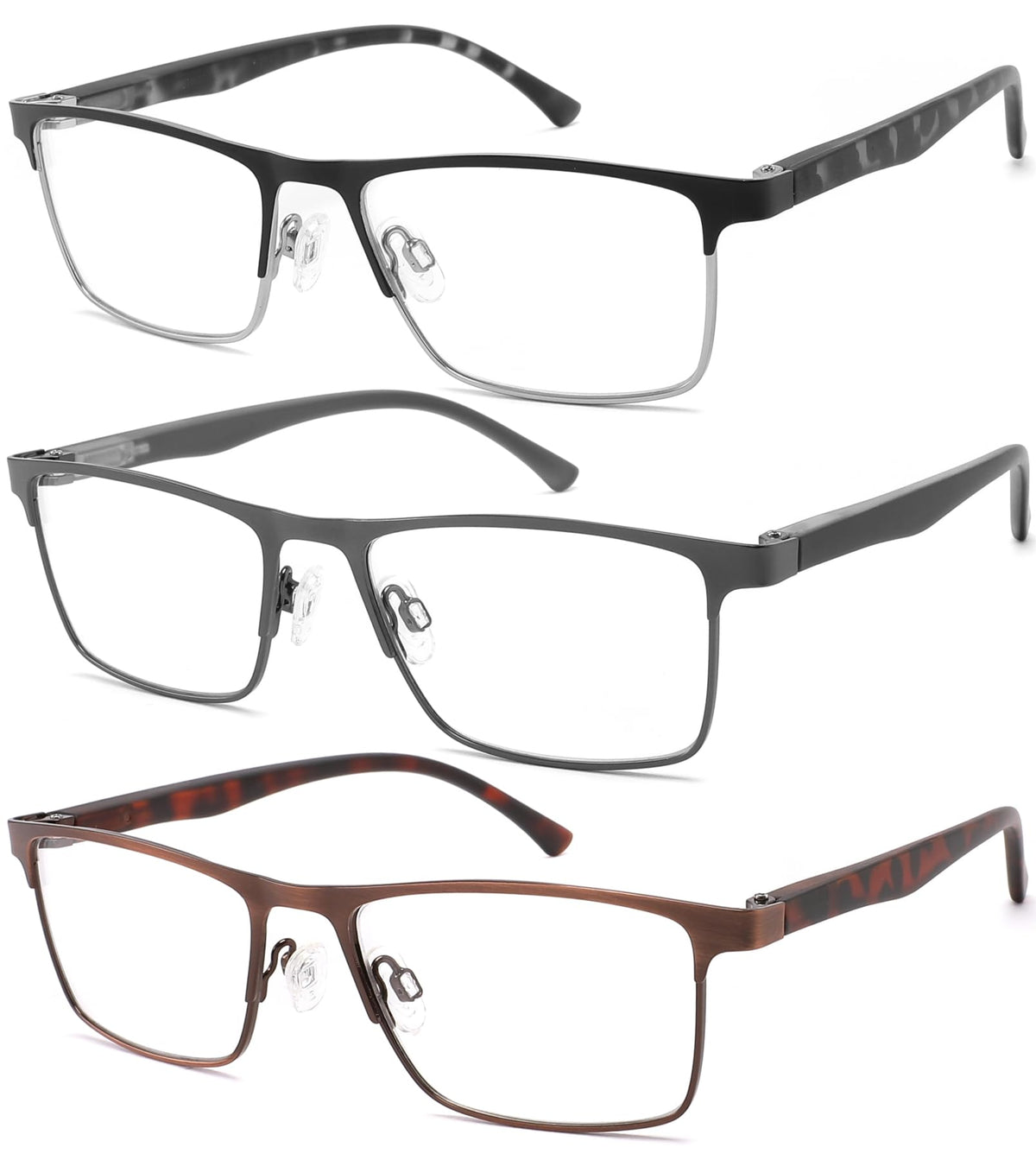 acavefox 2.75 Reading Glasses Men 3 Pack Blue Light Blocker Computer Readers Stylish Durable Metal Thin Frame Fit Medium Face