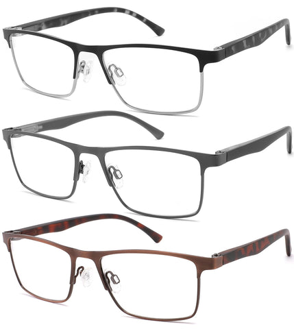 acavefox 1.5 Reading Glasses Men 3 Pack Blue Light Blocking Computer Readers Stylish Durable Metal Thin Frame Fit Medium Face