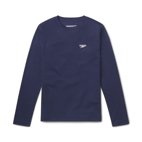 Speedo Boys' Standard Uv Swim Shirt Long Sleeve Tee Graphic, Peacoat Basic, Small
