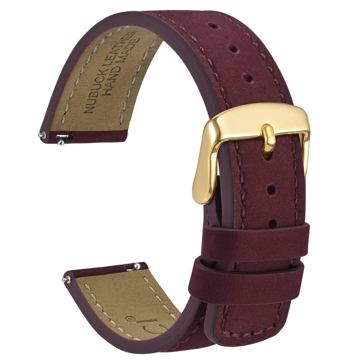 WOCCI 20mm Retro Leather Watch Strap for Men and Women, Quick Release Replacement Band with Golden Buckle (Red)