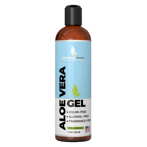 essentiallybased Organic Aloe Vera Gel - Large 12oz Size - Use for Face Hair and After Sun Skin Care - Made of Pure Aloe Vera in the USA