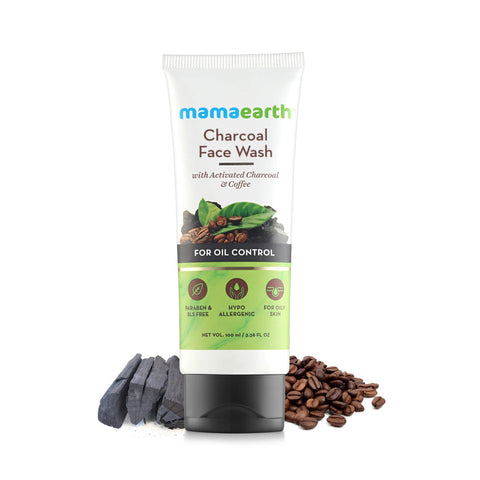 Mamaearth Activated Charcoal Face Wash for Oily Skin | Deep Cleansing & Purification with Coffee | Controls Excess Oil, Sebum & Unclog Pores | 3.38 Fl Oz (100ml)