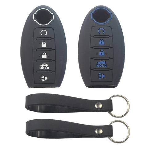 Kcpros 2Pcs 5 Buttons Key Fob Cover Compatible with Nissan, Black With White and Black With Blue, S