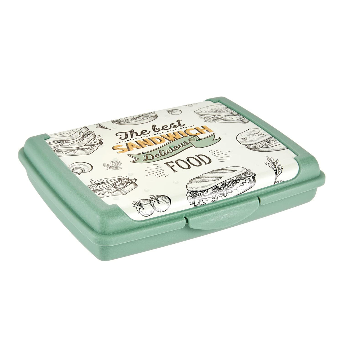 keeeper Handy Lunchbox and Food Container, 17 x 13 x 3.5 cm, Sandwich Design, Carla Mini, Nordic Green