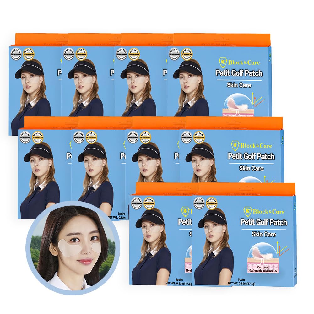 Block&Care Golf Patches for Sun Protection UV Facial Patches for Outdoor Activities with Skincare Ingredients Sunscreen Gel Tape UV Protection Face Patch for Golfers (Medium Size, 10 Packs)