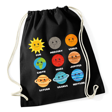 Hippowarehouse Cute space planets Drawstring Cotton School Gym Bag 37cm x 46cm, 12 litres