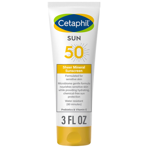 Cetaphil Sheer Mineral Sunscreen Lotion for Face & Body | 3 fl oz | 100% Mineral Sunscreen: Zinc Oxide & Titanium Dioxide | Broad Spectrum SPF 50 | For Sensitive Skin | Dermatologist Recommended Brand
