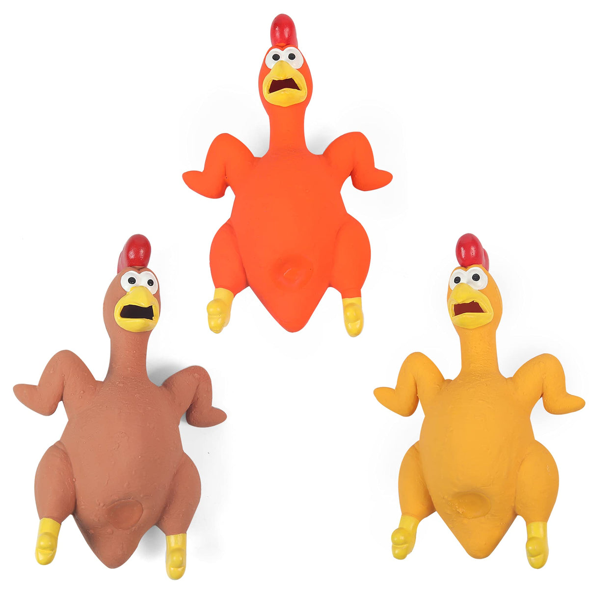 3-Pack Rubber Chicken Dog Toys with Squeakers - Loud Screaming Latex Toys for Small, Medium & Large Breeds - Ideal for Boredom - Busting and Interactive Fetch Play