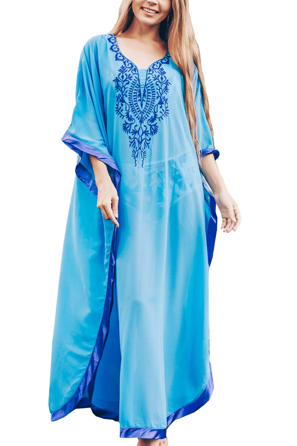 YouKD Women's Summer Bohemian Long Kaftan Ethnic Pattern Maxi Dress Beach Bikini Cover Ups Sunblock