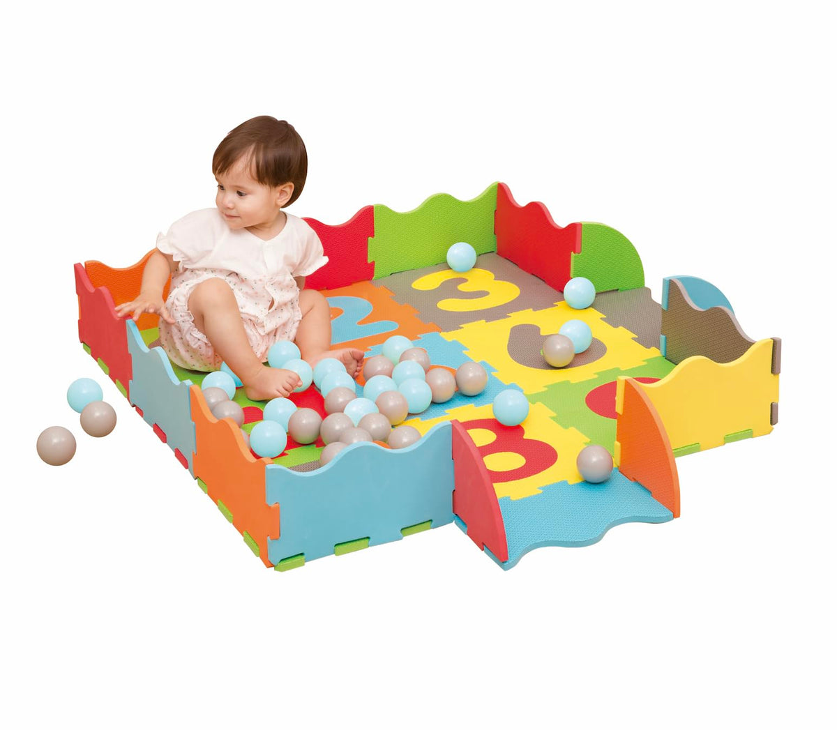 M.Y Interlocking Foam Play Mats with 40 Ball Pit Balls - Thick Multi Colour Soft EVA Baby Floor Tile Puzzle Mat
