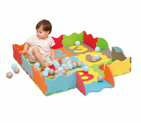 M.Y Interlocking Foam Play Mats with 40 Ball Pit Balls - Thick Multi Colour Soft EVA Baby Floor Tile Puzzle Mat