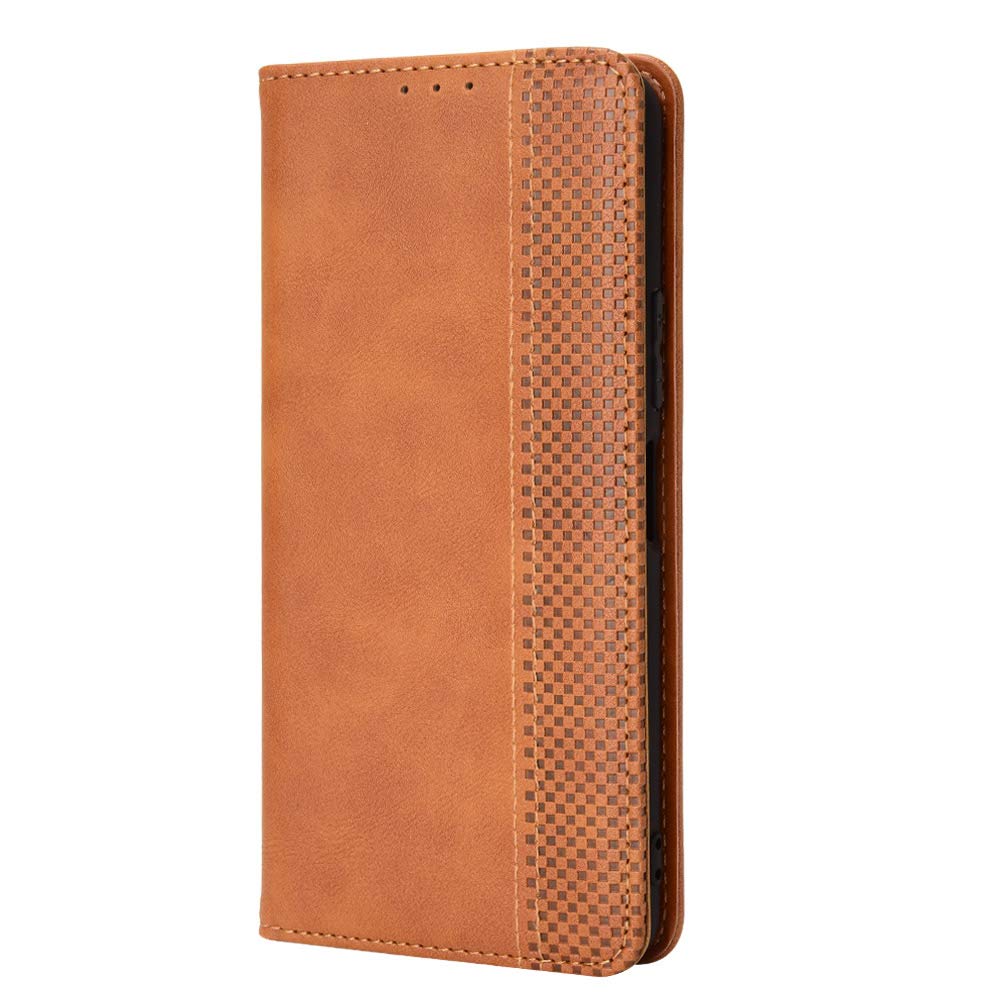 HAOYE Leather Case for OPPO Reno 12 5G / Reno12 5G Case, Retro Style PU/TPU Folio Wallet Case, Premium Folio Cover with [Card Slots] and [Kickstand]. Brown