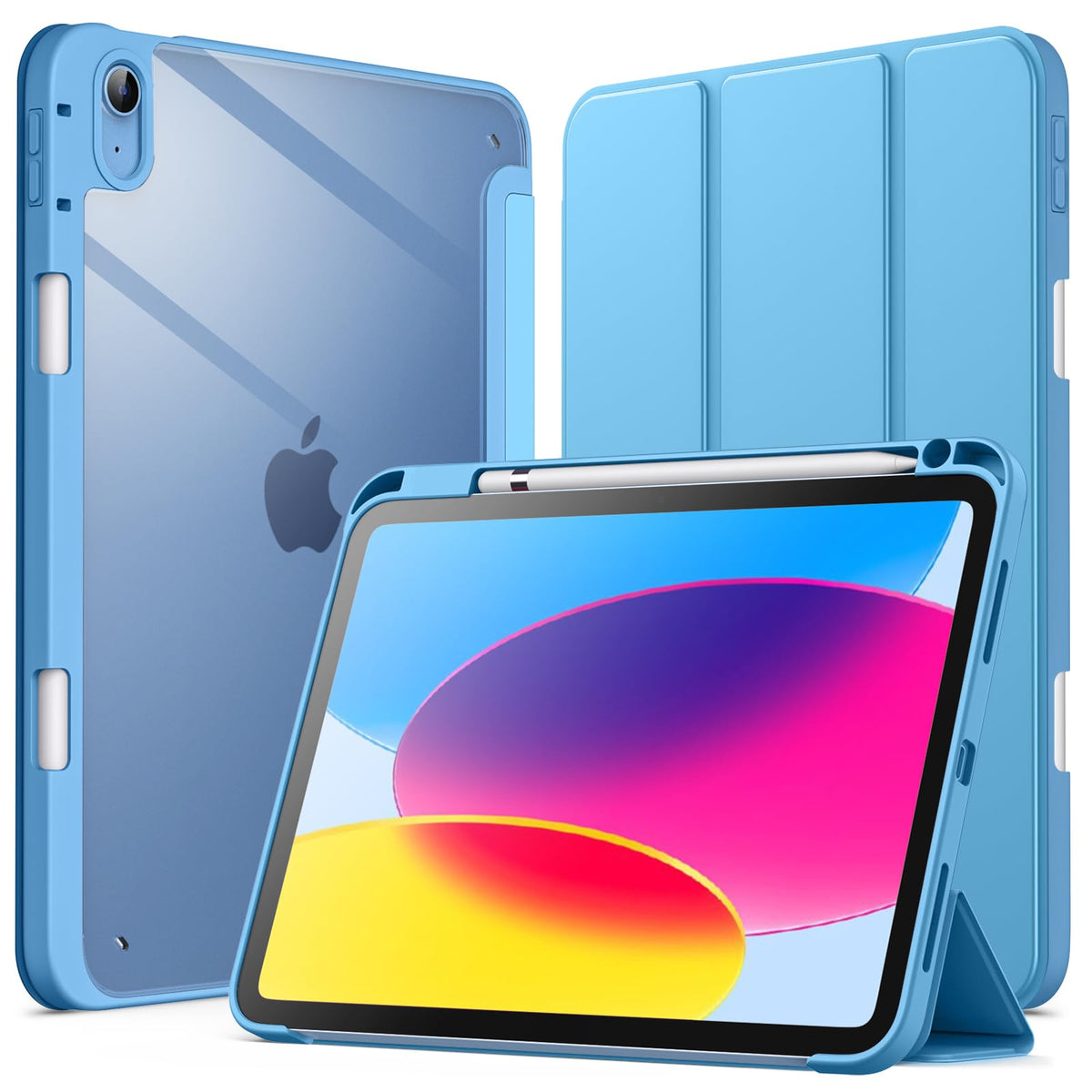 JETech Case for iPad (A16) 11th/10th Generation (2025/2022) with Pencil Holder, Clear Transparent Back Shell Slim Stand Shockproof Tablet Cover, Auto Wake/Sleep (Sky Blue)