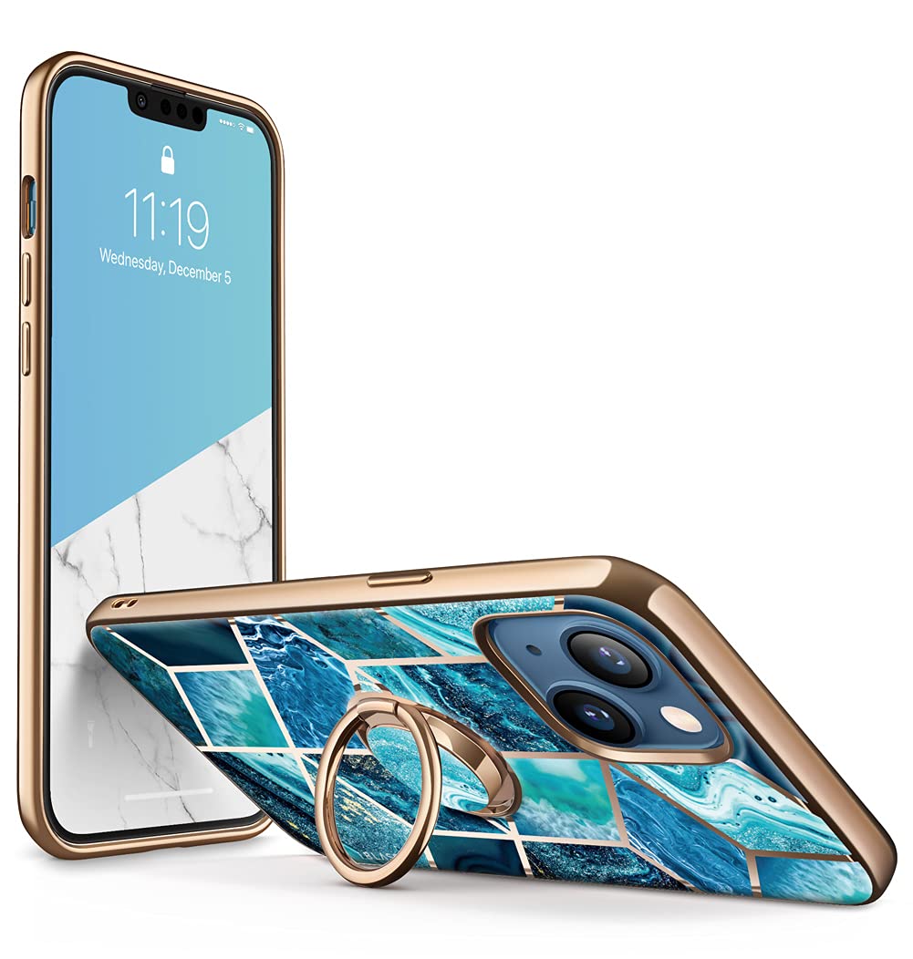 i-Blason Cosmo Snap Case Designed for iPhone 13 6.1 inch (2021 Release), Slim with Built-in 360Â° Rotatable Ring Holder Kickstand Supports Car Mount (Ocean)