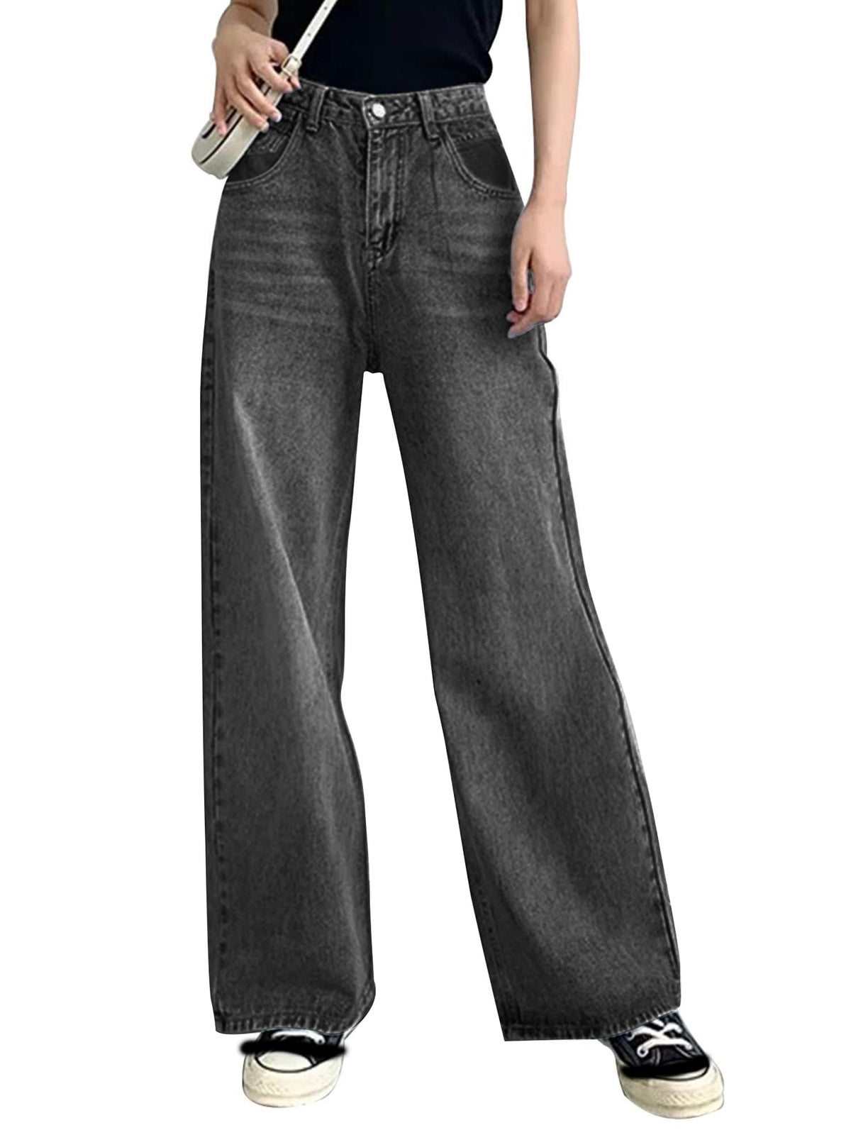 HDLTE Women Wide Leg Jeans High Waist Baggy Jeans for Women Loose Boyfriends Jeans Denim Pants Y2K 90s Grey
