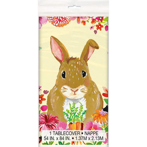 Floral Easter Bunny Rectangular Plastic Table Cover | 54" x 84" | 1 Pc