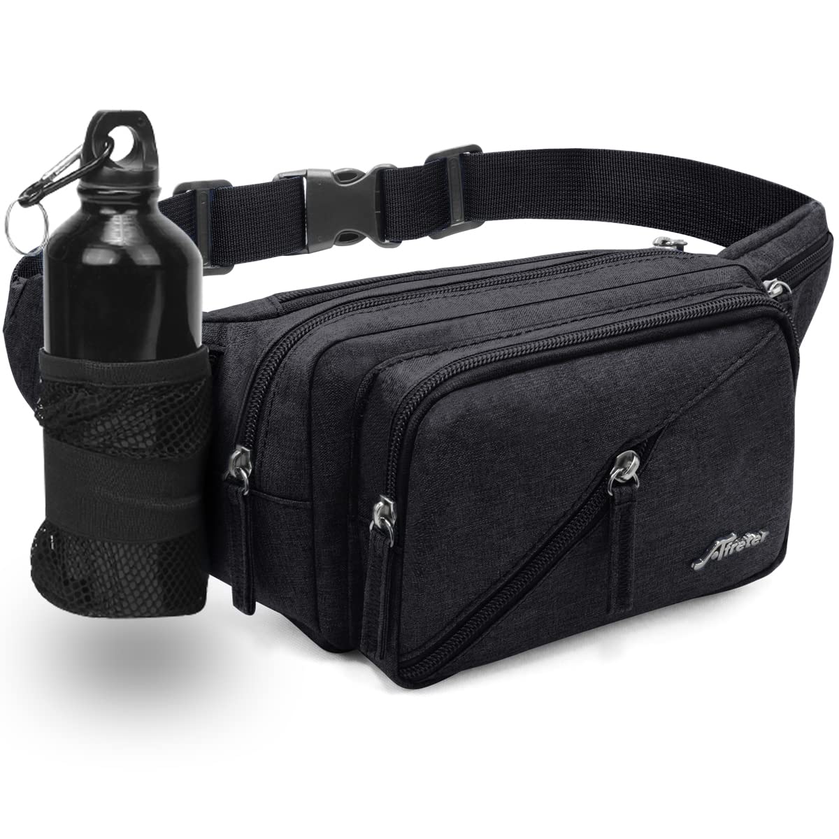 REETEE Hiking Waist Pack Bum Bag Waterproof Waist Bag with Bottle Holder Sports Fanny Packs for Running Travel Cycling Outdoor Sport Men and Women Hip Pouch Bag (Black)