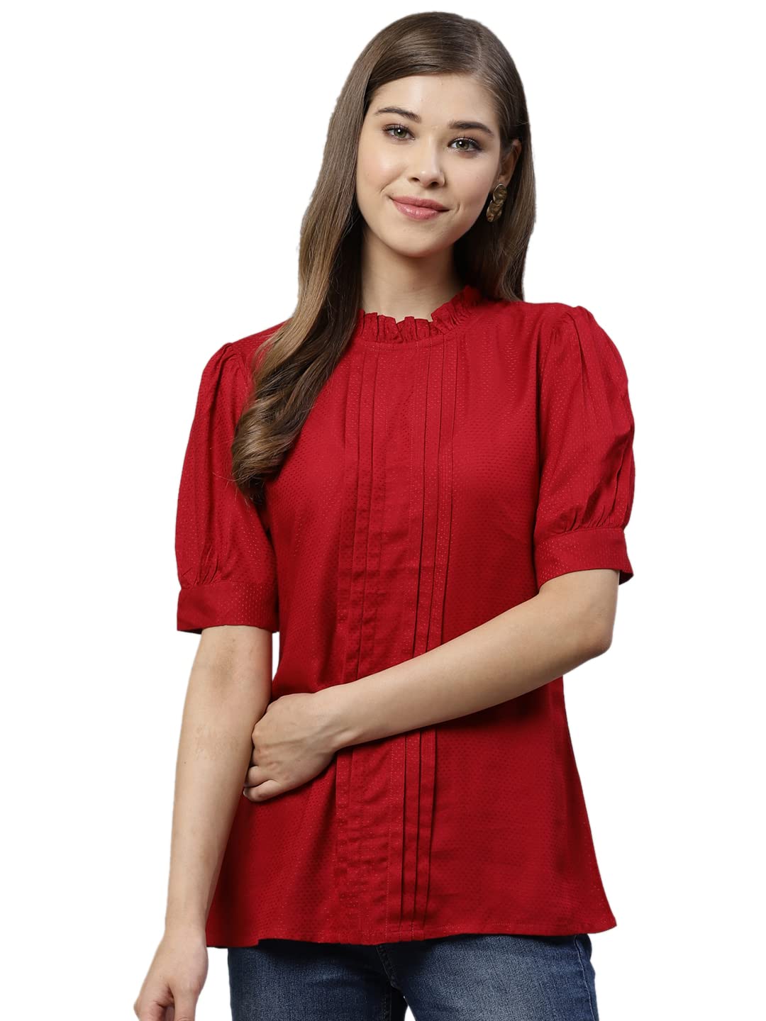Yash Gallery Ladies Women's Cotton Embroidered Tops (Light Blue), Maroon, XXL