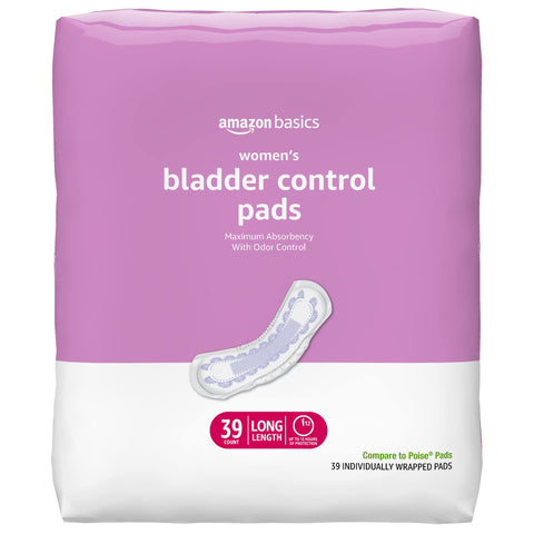 Amazon Basics Incontinence, Bladder Control & Postpartum Pads for Women, Maximum Absorbency, Long Length, 39 Count (Pack of 1), (Previously Solimo)