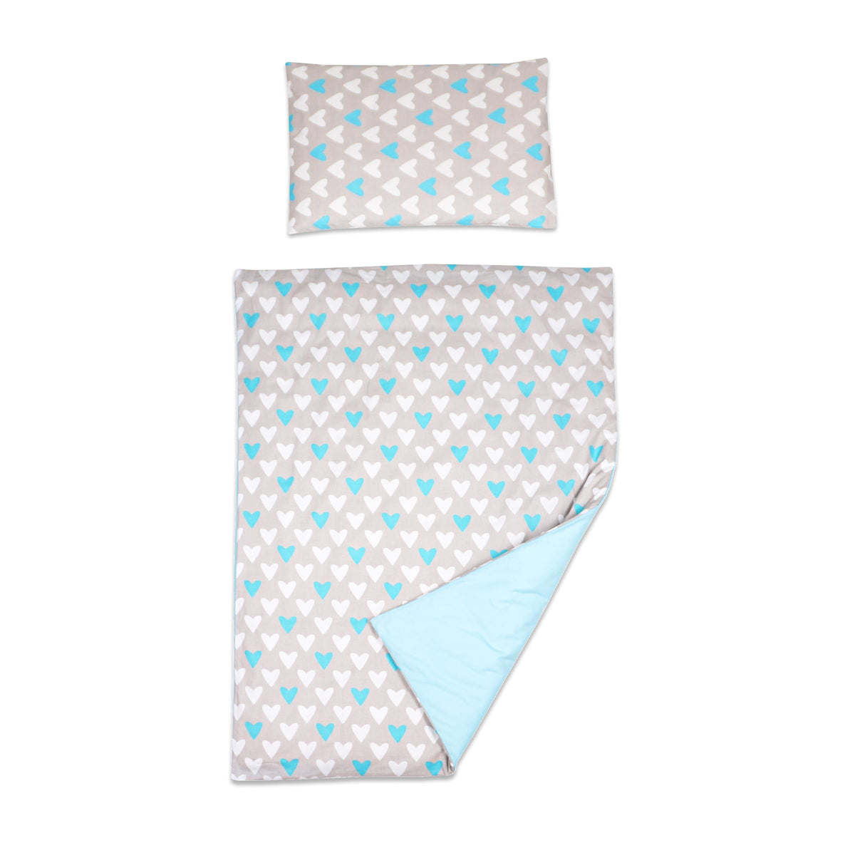 Baby Comfort 2 Piece Bedding Set 135x100 cm Duvet Cover & Pillowcase for Toddler Cot Bed (Blue Hearts)
