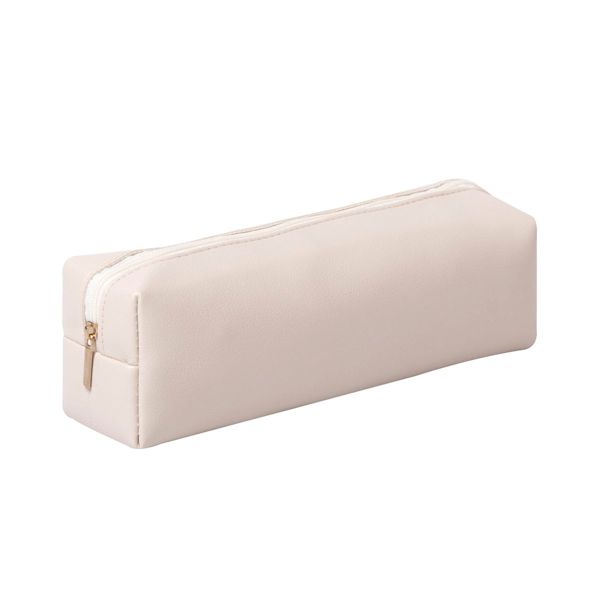 OZAOZ Pencil Case Cosmetic Pouch PU Leather Zipper Pen Case for Pen and Pencils (Beige)
