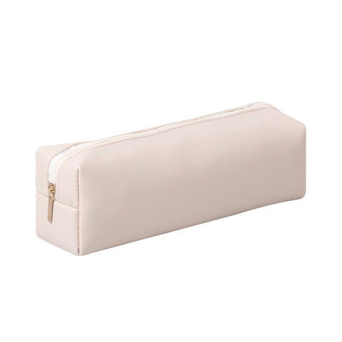 OZAOZ Pencil Case Cosmetic Pouch PU Leather Zipper Pen Case for Pen and Pencils (Beige)