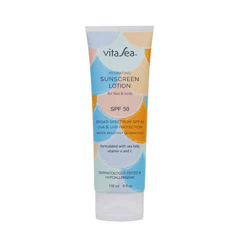 Noodle & Boo VitaSea Hydrating Sunscreen Lotion for Face and Body, Broad Spectrum Reef Friendly Sunscreen SPF 50, UVA & UVB Protection, Formulated with Sea Kelp, Vitamin E & C, 4 Fl Oz