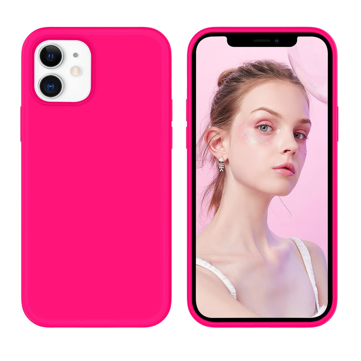 GUAGUA Compatible with iPhone 12/12 Pro Case 6.1" 5G Liquid Silicone Soft Gel Rubber Slim Microfiber Lining Cushion Texture Cover Shockproof Protective Phone Case for iPhone 12 Pro/12 Hot Pink