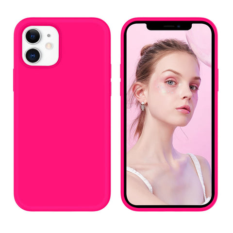 GUAGUA Compatible with iPhone 12/12 Pro Case 6.1" 5G Liquid Silicone Soft Gel Rubber Slim Microfiber Lining Cushion Texture Cover Shockproof Protective Phone Case for iPhone 12 Pro/12 Hot Pink