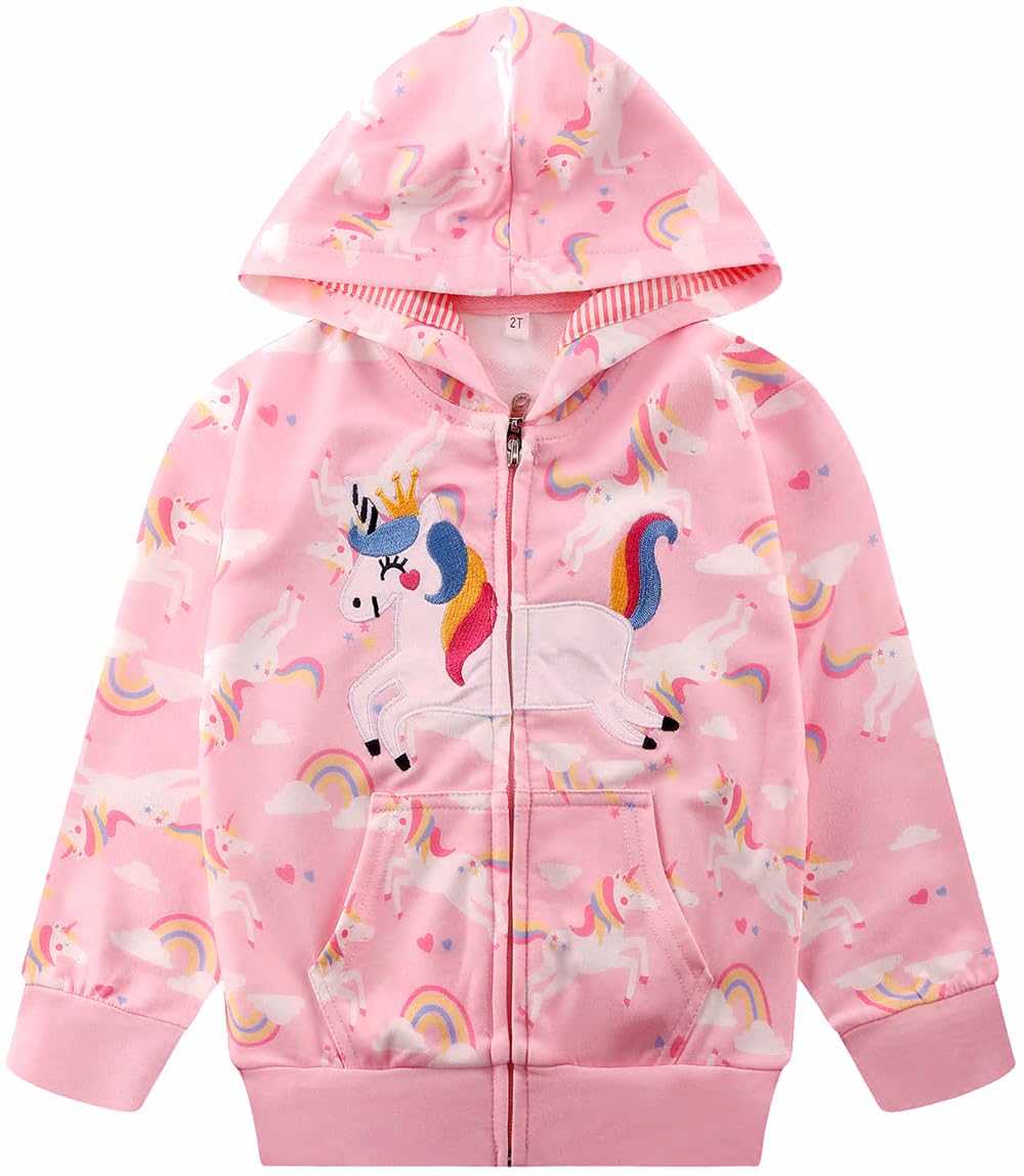 RETSUGO Toddler Girls Jacket Zip up Hoodie Unicorn Girl Hooded Sweatshirt Kids Fall Outfits Clothes Winter Coats Casual Outerwear 6t