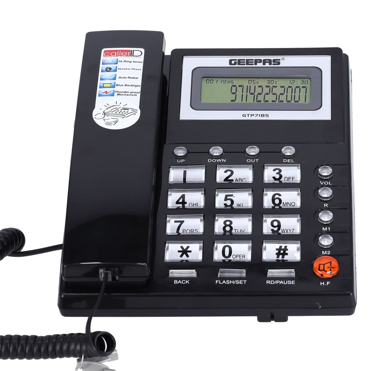 Geepas Desktop Corded Telephone - Business Landline, DTMF/FSK Dual System - Big Button Mute Function Desk Phone with Caller ID Display Landline Telephone Wired Phone for Home/Hotel/Office Support