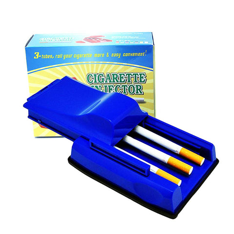 JYCRAFT Triple Manual Cigarette Injector, 3 Tube Efficient Cigarette Maker, Tobacco Injector Machine with Blue Plastic Body and Hinged Lid