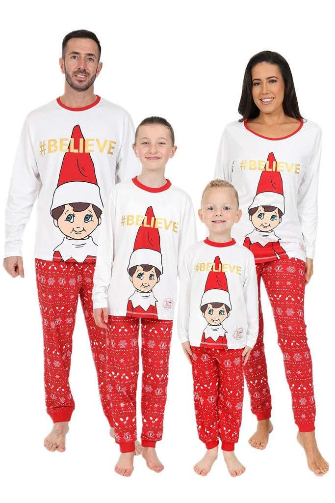 The Elf on the Shelf Matching Family Christmas Pyjamas Boys Girls Mens Womens Kids Xmas pjs (7-8 Years) White